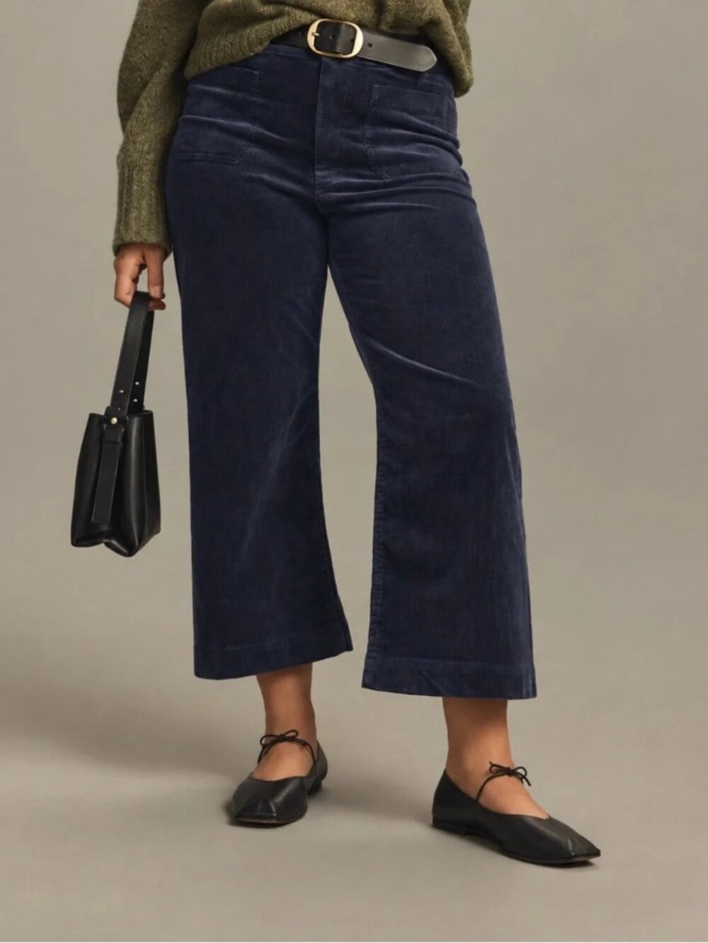 Anthropologie The Colette Wide Leg Cropped Pants Corduroy Basic Navy Womens 26W